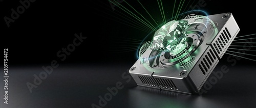 Obraz w ramie ダイヤモンドNVセンター高精度量子計測モジュールの3Dレンダリング ダークモード（21:9 Webヘッダー用）