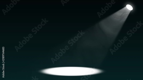 White single spotlight beam glowing on black screen stage floor, seamless loop animation, lighting equipment, creating a dramatic and mysterious atmosphere, perfect for short films, 4k