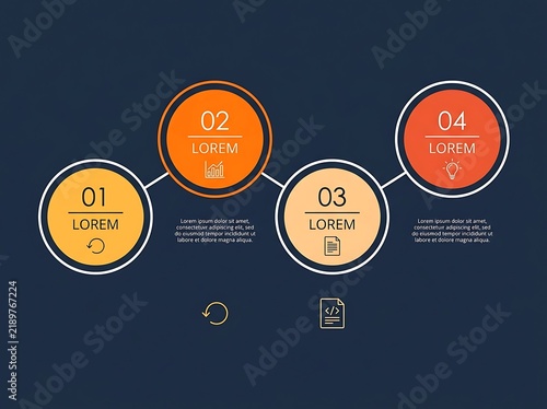 Infographic template with three circular diagrams and placeholder text on a dark blue background