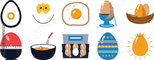 Pack of 10 Egg and Chicken Life Cycle Designs, Flat Illustration Set