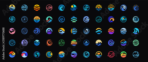Set of collection circle waves logo icon design, Creative modern circular wavy logo concept vector illustration template for brand identity and business company