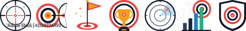 Set of 7 Sport and Achievement Icons, Flat Vector Designs