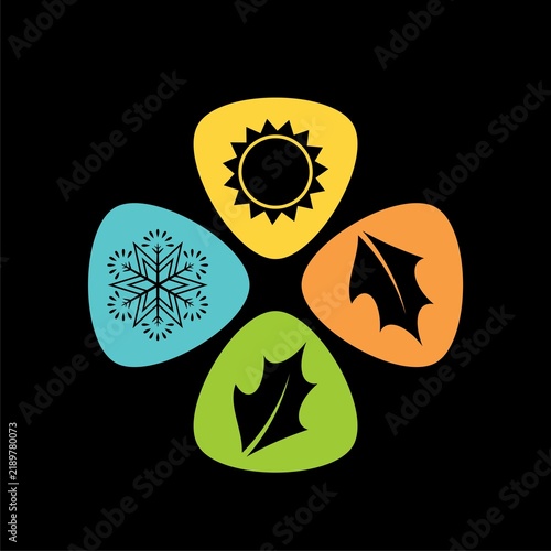 Four seasons symbols sign icon isolated on black background
