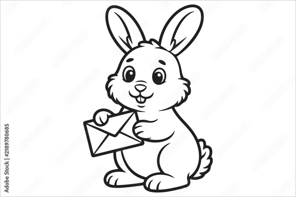 Fototapeta premium Cute Easter Bunny with Egg, Gift and Basket Cartoon Vector Illustration, Adorable Spring Holiday Character Design, Fun Greeting Card Artwork for Children and Family Celebration