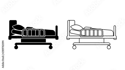Fotografía Hospital bed silhouette with wheels a black and white graphic