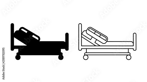 Foto Hospital bed silhouette and line drawing on a white background