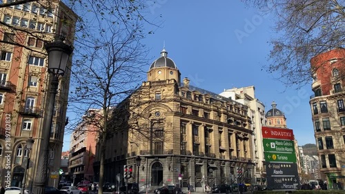 View of buildings and urban architecture in Bilbao, Spain, showcasing the city's distinctive architectural character, historic streets, and dense cityscape.