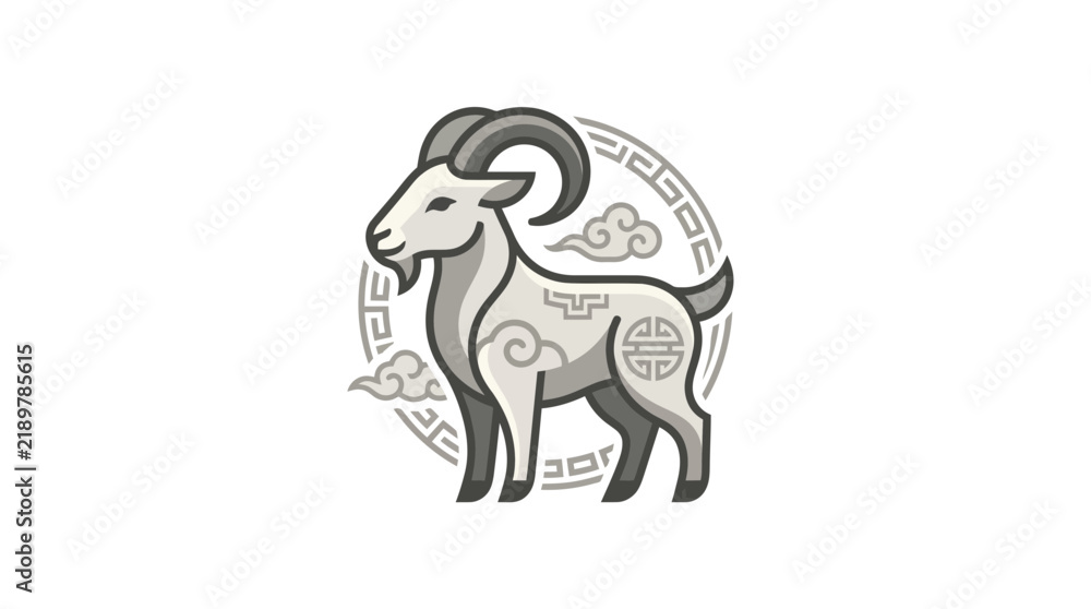 Fototapeta premium Stylized Chinese zodiac ram icon in traditional style