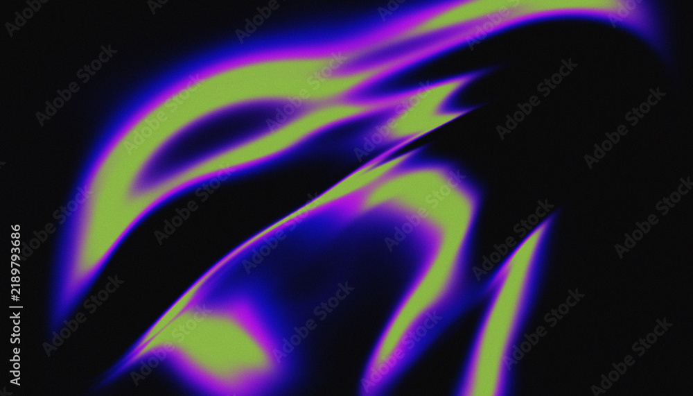 Naklejka premium Abstract digital art with vibrant neon green and purple fluid gradients on a dark grainy background