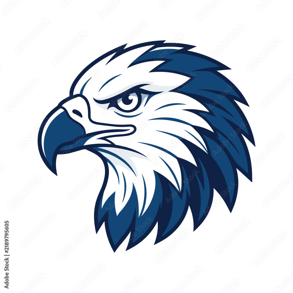 Fototapeta premium Bald eagle head mascot design with bold blue and white colors for professional team logos