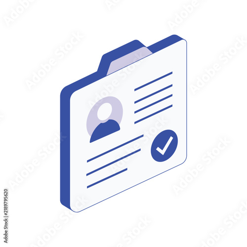 Verified digital user profile document in isometric style