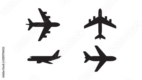 Airplane silhouettes depict various aircraft types against a white background airplanes aviation