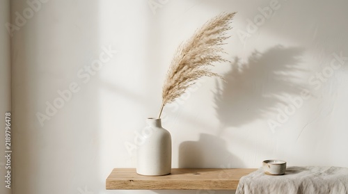 Minimalist Interior with White Vase and Pampas Grass in Sunlight