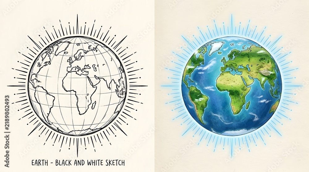 Obraz premium Black and White Versus Color Earth Illustration