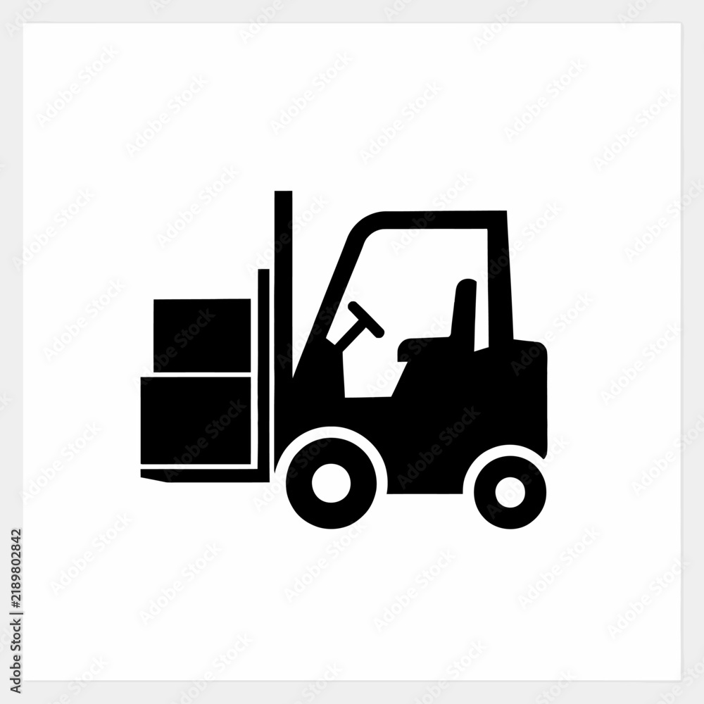 Naklejka premium Black silhouette icon of a warehouse forklift carrying stacked boxes