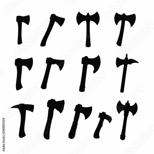 Collection of black axe icons on white background