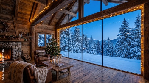 Rustic Mountain Lodge with Panoramic Frozen Forest View