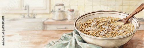 Pasta alla Carbonara is an Italian dish consisting of spaghetti with fried pork cheek, pecorino romano cheese, and an egg‑and‑cheese sauce. A banner with space for text. 