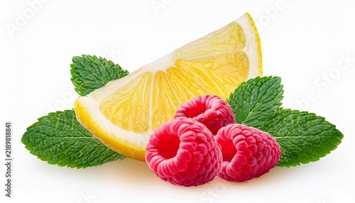 Vibrant Raspberry Lemon Slice And Mint Leaves For Healthy Diet Isolated On Transparent Background