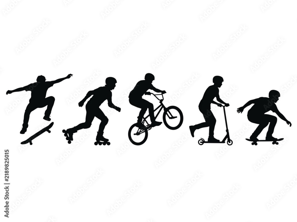 Obraz premium Silhouette collection of urban extreme sports athletes performing stunts