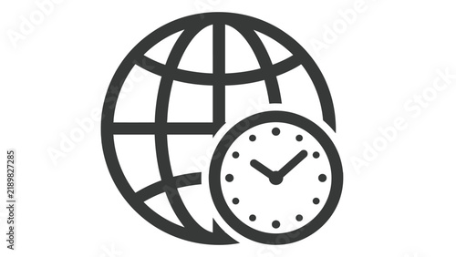Minimalist dark grey globe icon featuring a classic clock face design on a clean white background