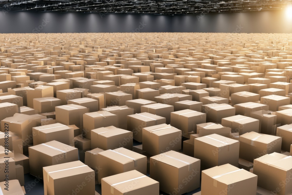 Fototapeta premium Large storage facility filled with many cardboard boxes during daylight hours