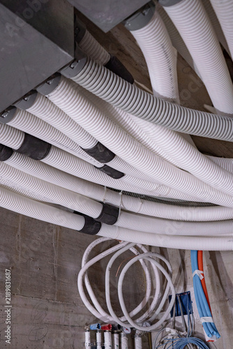 Cuadro en lienzo Air distribution manifold of a heat recovery ventilation unit in a new building