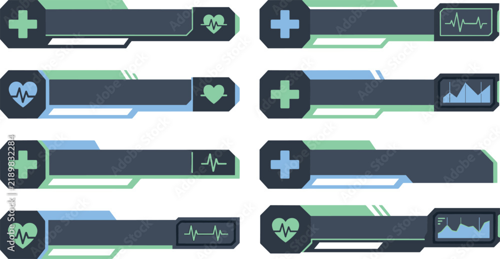 Fototapeta premium Futuristic Medical Healthcare Interface Banner Collection with Heartbeat and Cross Icons