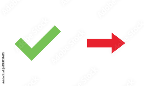 фотографія Green check mark and red right arrow symbols representing approval, correctness, direction, navigation, and forward action