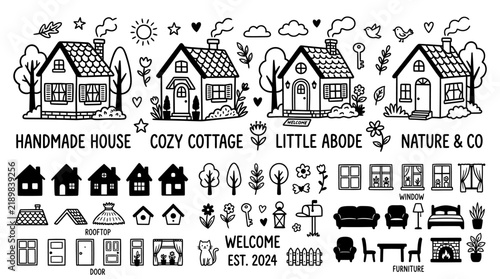 Handmade Cozy Cottage Little Abode Nature and Co. Collection of Houses and Furniture Elements.
