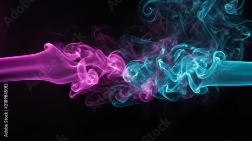 Pink and Blue Smoke Clouds Colliding on Black Background