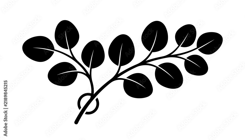 Obraz premium black eucalyptus leaf branch vector icon isolated on white background