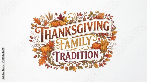 Thanksgiving Typography Thanksgiving family tradition decorative banner with autumn leaves