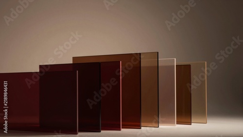 group six rectangular panels arranged row beige background panels different colors red maroon brown beige white colors arranged irregularly arranged manner red panel side maroon panel middle brown