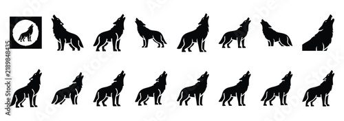 Collection of halloween howling wolf silhouette vector illustration icon set. Halloween collection silhouette celebration icons.