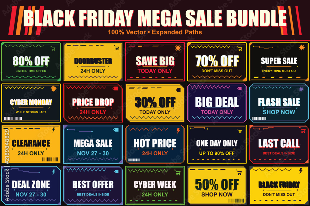Obraz premium Black Friday mega sale bundle with various discount offers and sale announcements