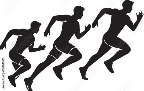 Dynamic Black Silhouette Vector Illustration of Athletes Running in Progression