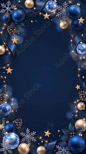 Luxury Navy Blue and Gold 3D Christmas Border