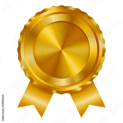 Gold award badge with blank center and ribbon isolated on transparent background