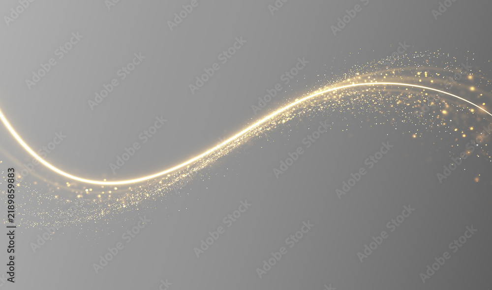 Obraz premium Golden glowing paths shimmer with stardust, bright glitter and elegant curls, creating a festive atmosphere.