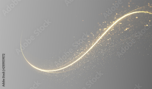 Foto Festive golden light trails adorned with magical stardust, sparkling lights, shimmering particles and graceful curves