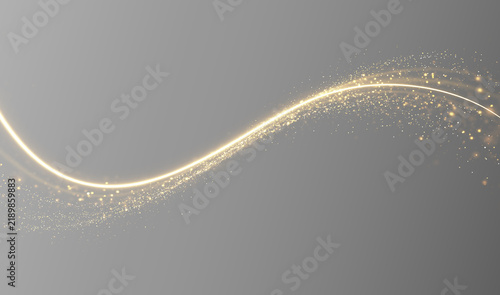 Fotografie Golden glowing paths shimmer with stardust, bright glitter and elegant curls, creating a festive atmosphere
