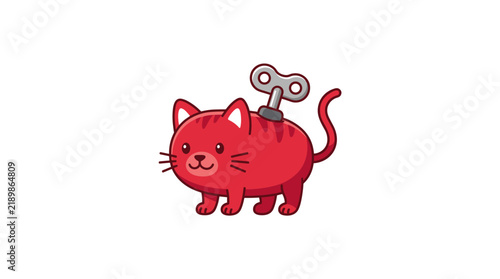 Принти на полотні Cute red cat toy with wind-up key on its back, flat design illustration, isolate