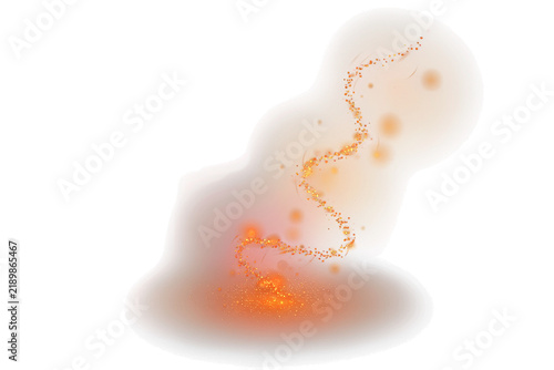 Magical glowing orange sparkle trail with smoke effect and golden glitter swirl isolated on transparent background