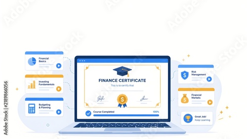 Plakat Online Course E-Learning Finance Certificate Program Vector