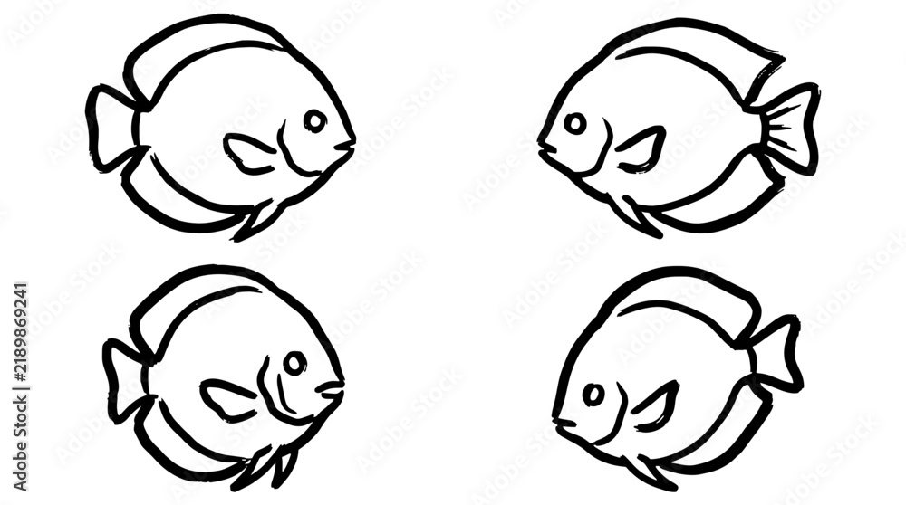 Fototapeta premium Black and white fish ink sketch illustrations