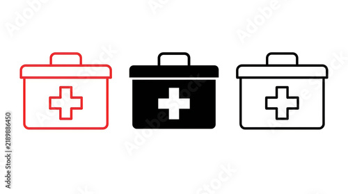 Medical first aid kit icons set