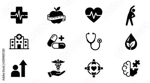 Medical wellness and biological health symbol icon collection