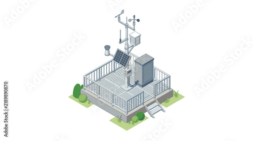 Automated Weather Station Isometric Illustration for Meteorological Data Collection.