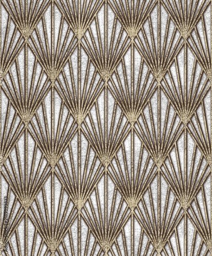 Seamless gold and white Art Deco texture with high-quality geometric fan patterns and sophisticated modern jacquard design for backgrounds